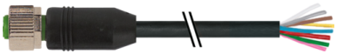 M12 FEMALE 0GR WITH CABLE PUR 8X0,25 BK UL/CSA+DRAGCHAIN 10M