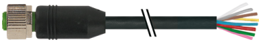 M12 FEMALE 0° WITH CABLE PUR 8X0,34 BK UL/CSA+DRAG CHAIN 20M