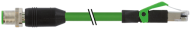 M12 MALE 0° D-COD. / RJ45 MALE 0° PUR 1X4XAWG22 GN 25M