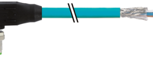 M12 MALE 90° 8P, SHIELDED WITH CABLE CAT5E BU UL/CSA, CM 5M