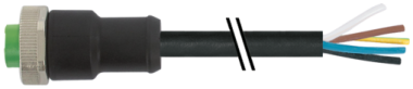 MINI (7/8) 3 POLE, FEMALE 0° W/ CABLE PUR 3X1.5 (3X16AWG) BK