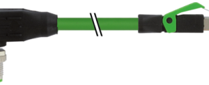 M12 M 90°/RJ45 0° ETHERNET PUR 2X2XAWG22 SHIELDED GN 3M