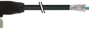 M12 FEMALE 90° A-COD. WITH CABLE SHIELDED PUR 8X0.25 BK 5M