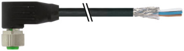 M12 FEMALE 90° A-COD. WITH CABLE SHIELDED PUR 8X0.25 BK 5M