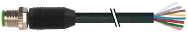 M12 MALE 0° PUR 8X0,25 BLACK UL/CSA, DRAG CH 0.5M