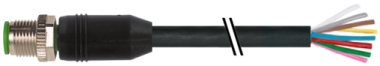 M12 MALE 0° A-COD. WITH CABLE PUR 8X0.25 BK 10M