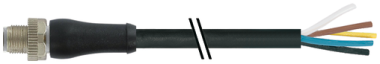 M12 POWER MALE 0° L-COD. WITH CABLE PUR 5X1.5 BK 10M
