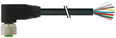 M12 FEMALE 90° A-COD. WITH CABLE PVC 8X0.25 BK UL/CSA 20M